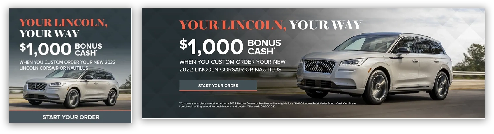 Lincoln Blacl Label mobile and desktop homepage slides