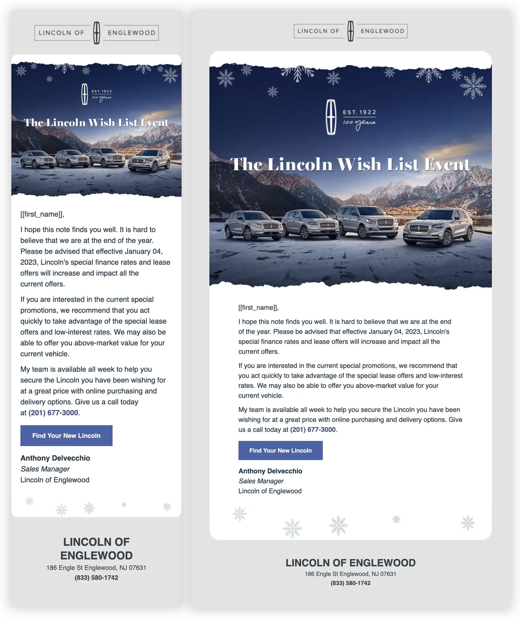 Lincoln Wish List Event stylized email
