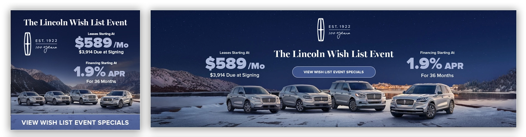 Lincoln Wish List Event mobile and desktop slides
